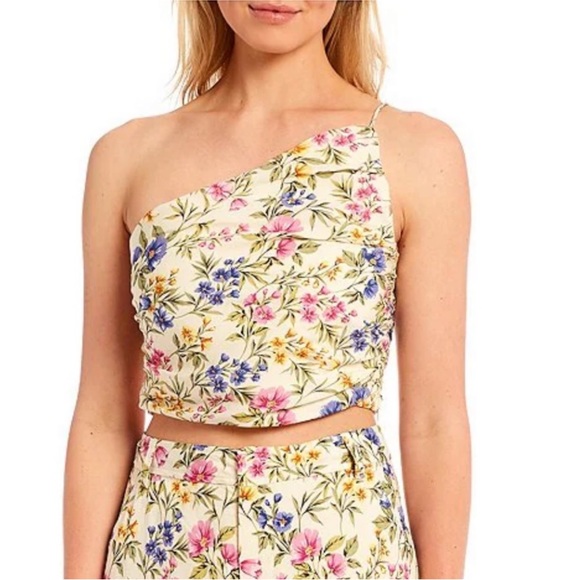 NWT En Saison Floral Print One Shoulder Ruched Top Small - Picture 1 of 10